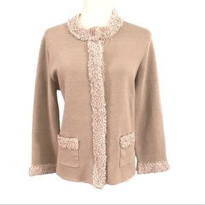 Helios & Luna Tan Faux Fur Trimmed Linen Cardigan / Blazer - L